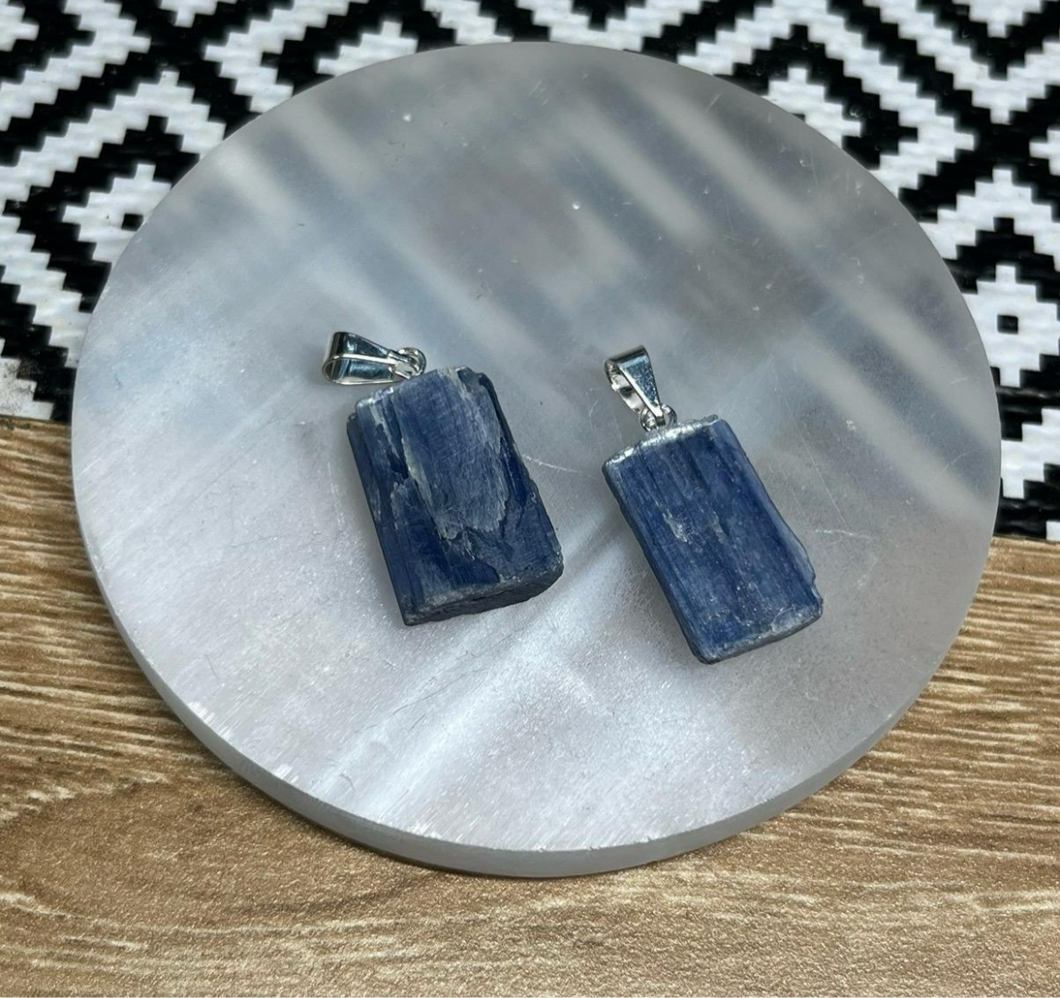 Pendant Rough Blue Kyanite Silver Plated Bail